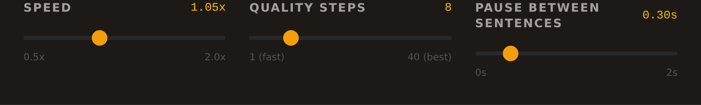 The speed, quality and pause sliders