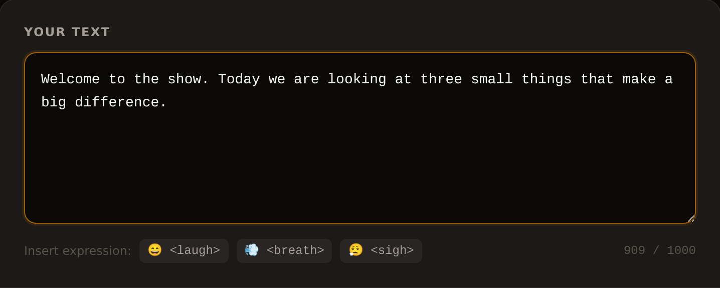 The text box with the character counter